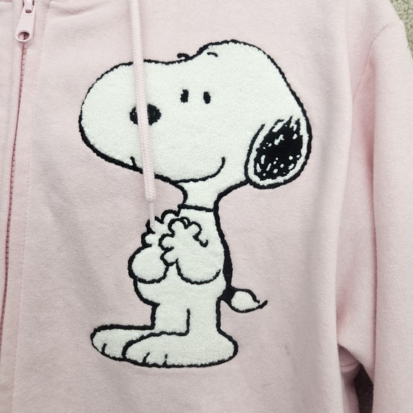 Peanuts Snoopy Full Zip Hoodie Womens Medium Pink Woodstock Sweatshirt Y2K Style - Picture 7 of 14